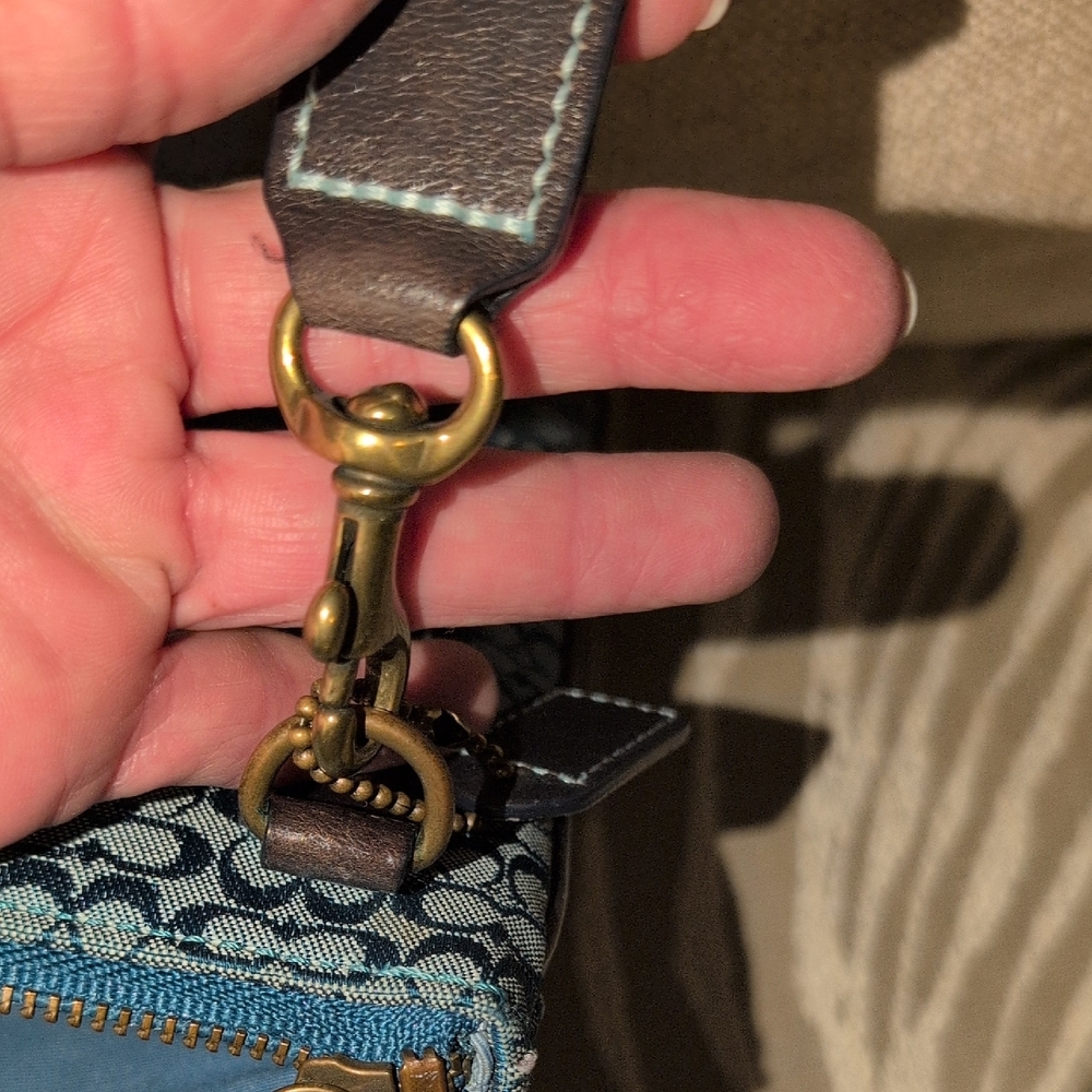 Vintage Coach  blue/Teal  Sig C Canvas With Gray Suede And Black Leather Trim - - Picture 5 of 16